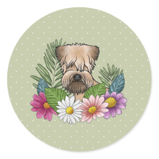 Soft-Coated Wheaten Terrier Colorful Flowers Green Classic Round Sticker