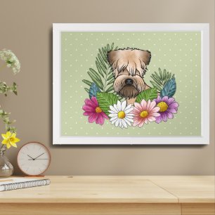 Soft-Coated Wheaten Terrier Colorful Flowers Green Framed Art