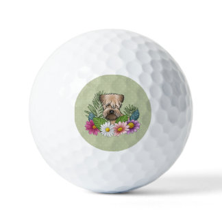 Soft-Coated Wheaten Terrier Colorful Flowers Green Golf Balls