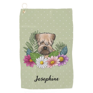 Soft-Coated Wheaten Terrier Colorful Flowers Green Golf Towel