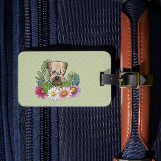 Soft-Coated Wheaten Terrier Colorful Flowers Green Luggage Tag