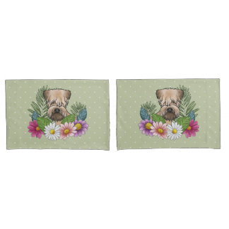 Soft-Coated Wheaten Terrier Colorful Flowers Green Pillow Case