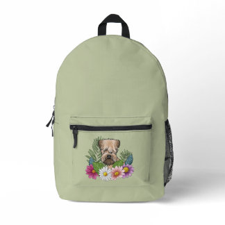 Soft-Coated Wheaten Terrier Colorful Flowers Green Printed Backpack
