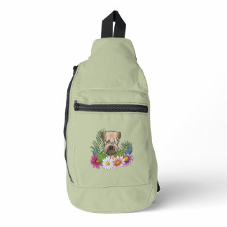 Soft-Coated Wheaten Terrier Colorful Flowers Green Sling Bag