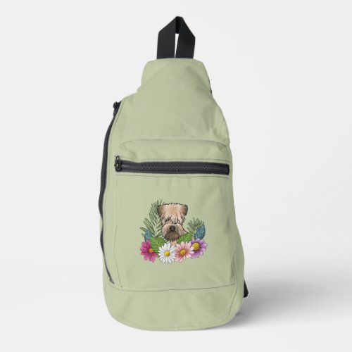 Soft_Coated Wheaten Terrier Colorful Flowers Green Sling Bag