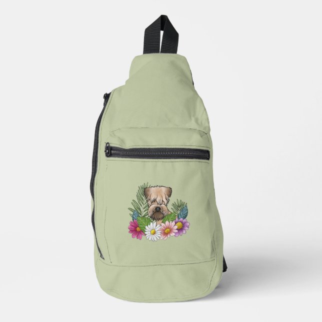 Soft-Coated Wheaten Terrier Colorful Flowers Green Sling Bag (Front)