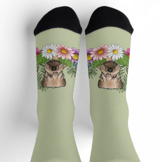 Soft-Coated Wheaten Terrier Colorful Flowers Green Socks