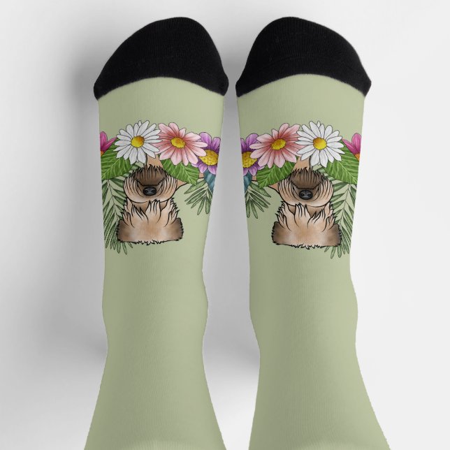 Soft-Coated Wheaten Terrier Colorful Flowers Green Socks (Top)