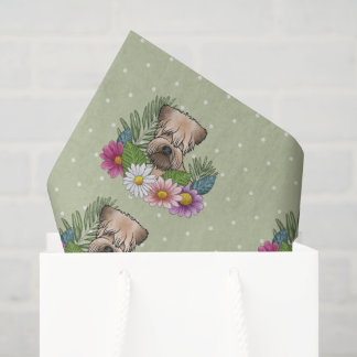 Soft-Coated Wheaten Terrier Colorful Flowers Green Tissue Paper