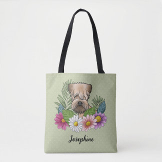 Soft-Coated Wheaten Terrier Colorful Flowers Green Tote Bag