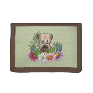 Soft-Coated Wheaten Terrier Colorful Flowers Green Trifold Wallet
