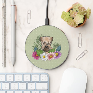 Soft-Coated Wheaten Terrier Colorful Flowers Green Wireless Charger