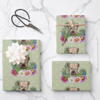 Soft-Coated Wheaten Terrier Colorful Flowers Green Wrapping Paper Sheets