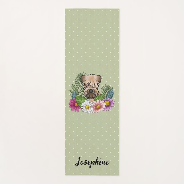 Soft-Coated Wheaten Terrier Colorful Flowers Green Yoga Mat (Front)