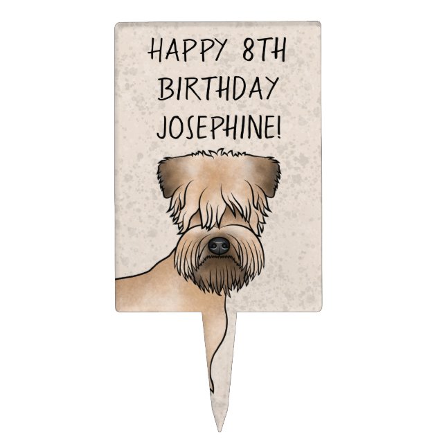 Soft-Coated Wheaten Terrier Cute Dog Head And Text Cake Topper (Front)