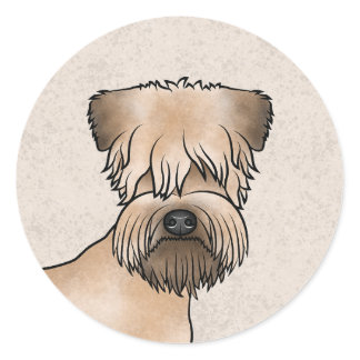 Soft-Coated Wheaten Terrier Cute Dog Head On Beige Classic Round Sticker