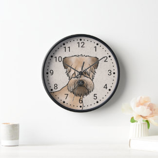 Soft-Coated Wheaten Terrier Cute Dog Head On Beige Clock