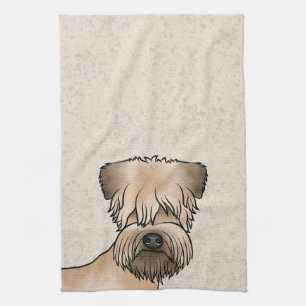 Soft-Coated Wheaten Terrier Cute Dog Head On Beige Kitchen Towel