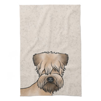 Soft-Coated Wheaten Terrier Cute Dog Head On Beige Kitchen Towel