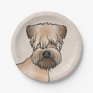 Soft-Coated Wheaten Terrier Cute Dog Head On Beige Paper Plates