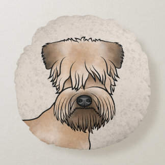 Soft-Coated Wheaten Terrier Cute Dog Head On Beige Round Pillow