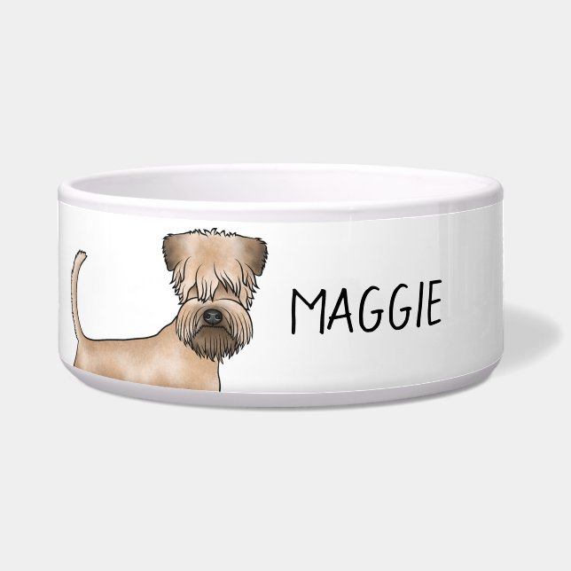 Soft-Coated Wheaten Terrier Dog Close-Up And Name Bowl (Front)
