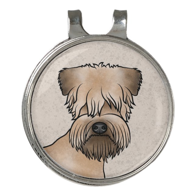 Soft-Coated Wheaten Terrier Dog Head On Beige Golf Hat Clip (Front)