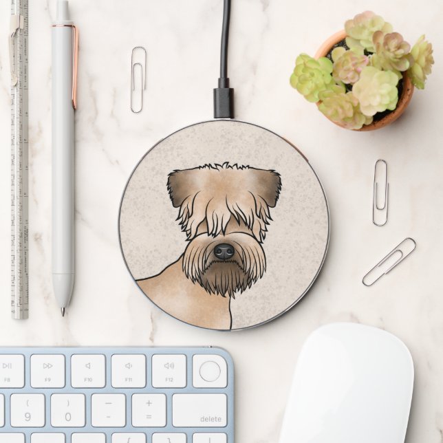 Soft-Coated Wheaten Terrier Dog Head On Beige Wireless Charger (Desk)