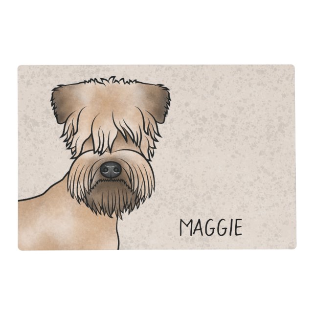 Soft-Coated Wheaten Terrier Dog Head With Pet Name Placemat (Front)