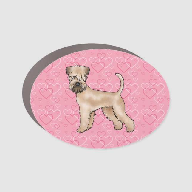 Soft-Coated Wheaten Terrier Dog Heart Pattern Pink Car Magnet (Front)