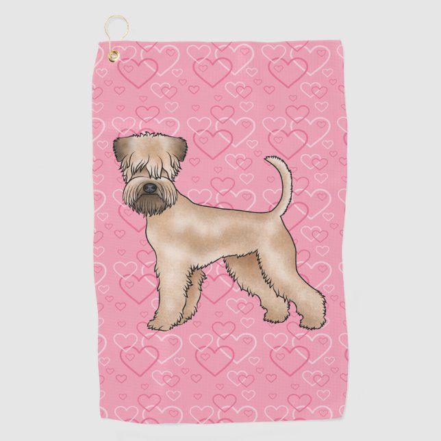 Soft-Coated Wheaten Terrier Dog Heart Pattern Pink Golf Towel (Front)