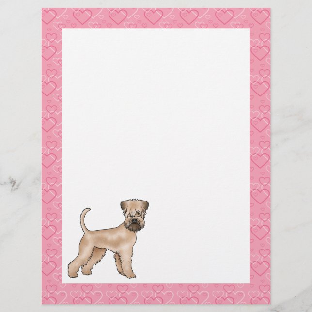 Soft-Coated Wheaten Terrier Dog Heart Pattern Pink Letterhead (Front)