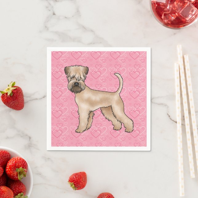 Soft-Coated Wheaten Terrier Dog Heart Pattern Pink Napkins (Insitu)