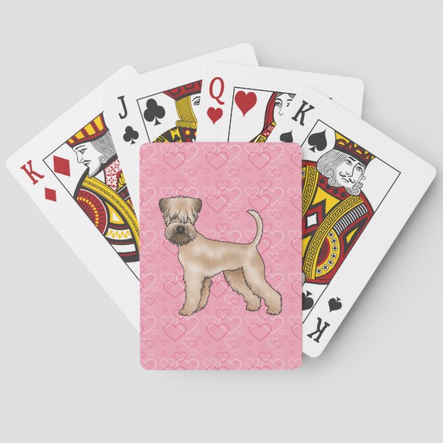 Soft-Coated Wheaten Terrier Dog Heart Pattern Pink Poker Cards (Back)