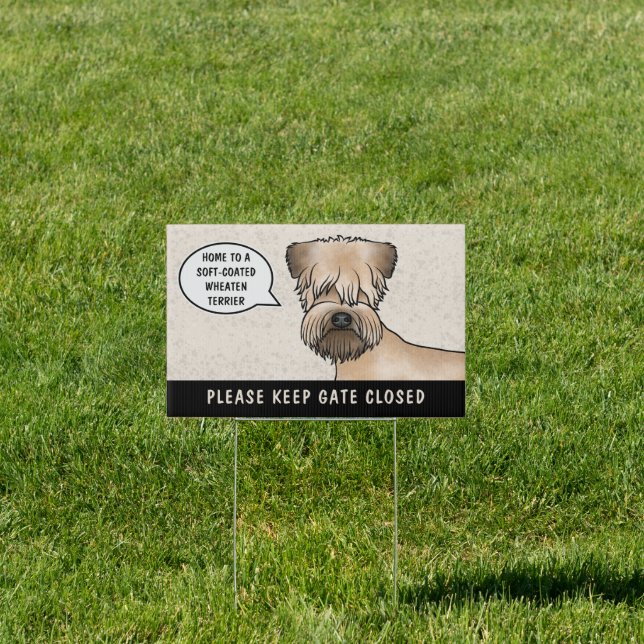 Soft-Coated Wheaten Terrier Dog Keep Gate Closed Sign (Insitu)