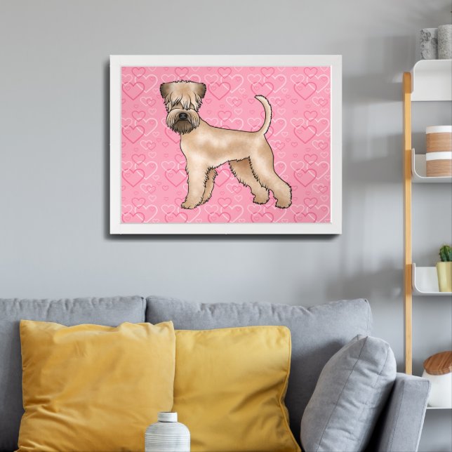 Soft-Coated Wheaten Terrier Dog Love Heart Pattern Framed Art (Living Room 3)