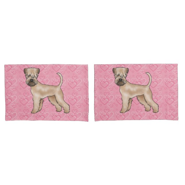 Soft-Coated Wheaten Terrier Dog Love Heart Pattern Pillow Case (Front-Set)