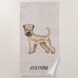 Soft-Coated Wheaten Terrier Dog On Beige With Name Beach Towel