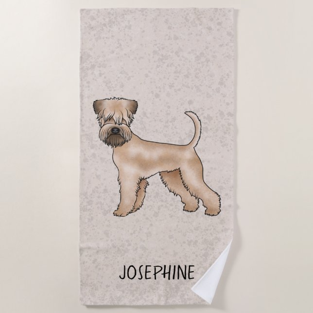 Soft-Coated Wheaten Terrier Dog On Beige With Name Beach Towel (Front)