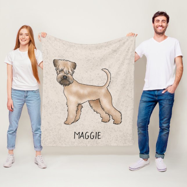 Soft-Coated Wheaten Terrier Dog On Beige With Name Fleece Blanket (In Situ)