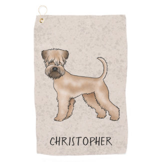 Soft-Coated Wheaten Terrier Dog On Beige With Name Golf Towel