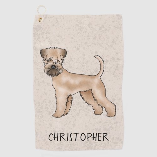 Soft_Coated Wheaten Terrier Dog On Beige With Name Golf Towel