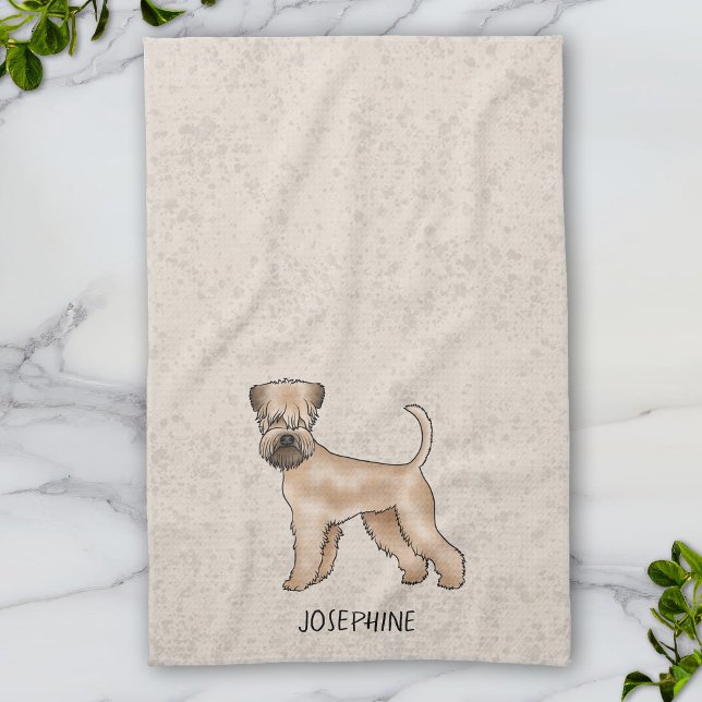 Soft-Coated Wheaten Terrier Dog On Beige With Name Kitchen Towel (Creator Uploaded)