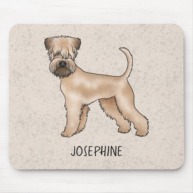Soft-Coated Wheaten Terrier Dog On Beige With Name Mouse Pad (Front)