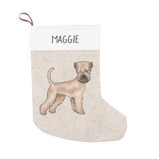 Soft-Coated Wheaten Terrier Dog On Beige With Name Small Christmas Stocking