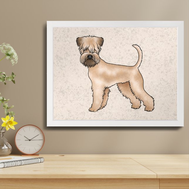 Soft-Coated Wheaten Terrier Dog Standing On Beige Framed Art (Table Top)