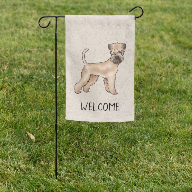 Soft-Coated Wheaten Terrier Dog With Custom Text Garden Flag (In SItu)