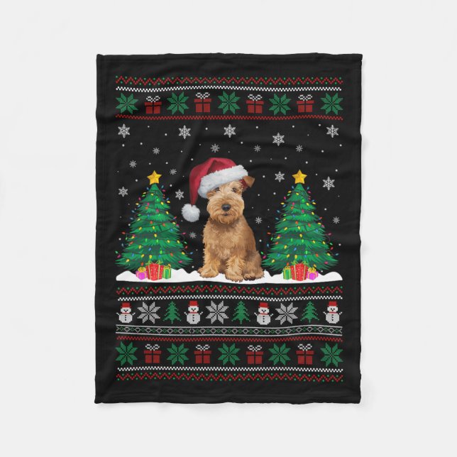 Soft Coated Wheaten Terrier Dog Xmas Tree Light Ug Fleece Blanket (Front)