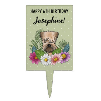 Soft-Coated Wheaten Terrier Floral Happy Birthday Cake Topper
