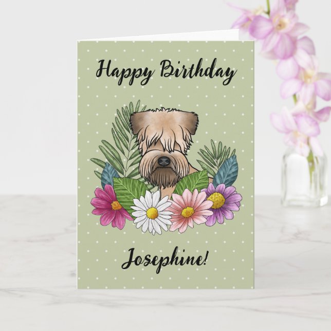 Soft-Coated Wheaten Terrier Floral Happy Birthday Card (Orchid)